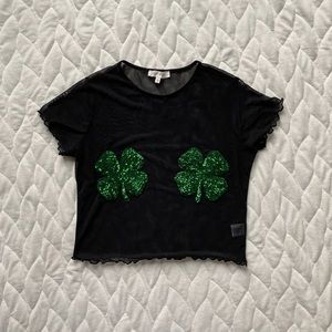 Black Sequin Shamrock Mesh Tank